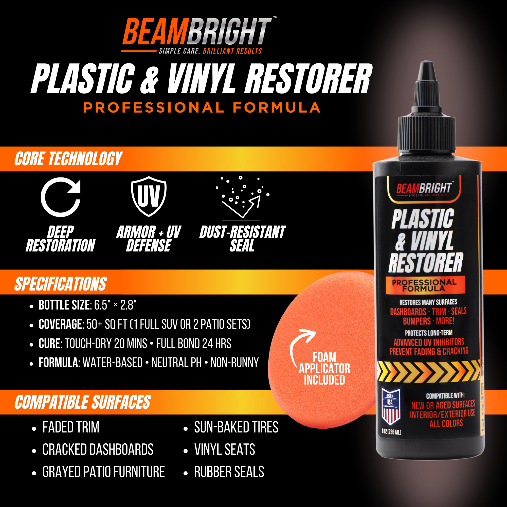 Plastic Restorer – Deep Shine for Faded Plastic, Rubber & Vinyl (8 oz)